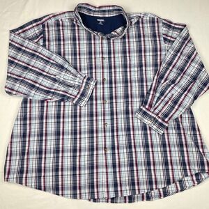 KingSize Mens 6XL Big Navy Red White Plaid Long Sleeve Button Down Shirt